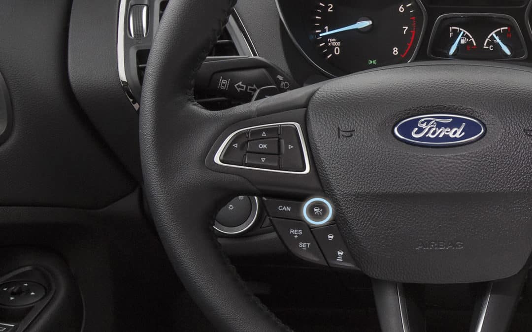 Adaptive Cruise Control button on Ford steering wheel.