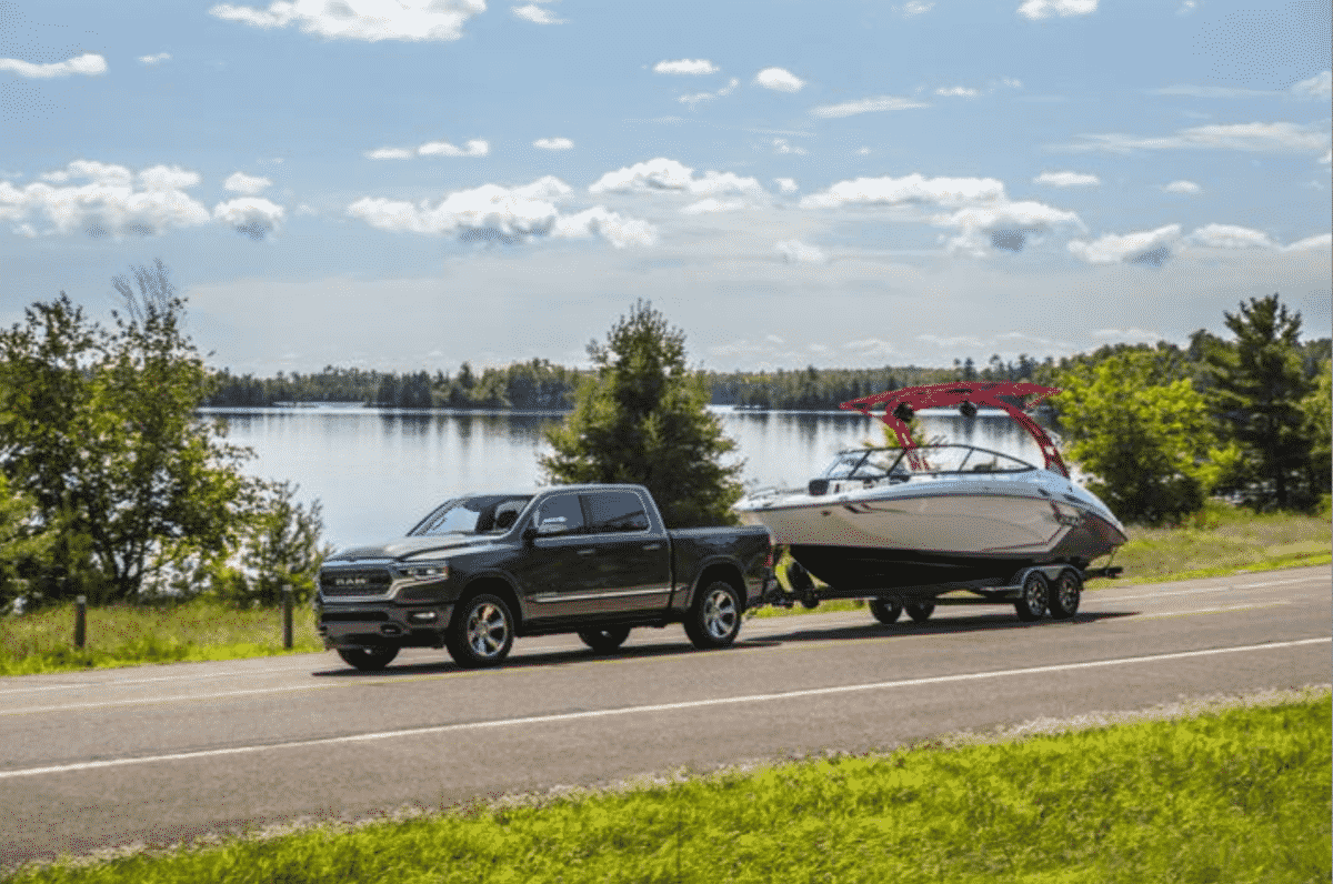 Much Can a 2021 RAM 1500 Truck Tow. RAM 1500 Towing a speed boat